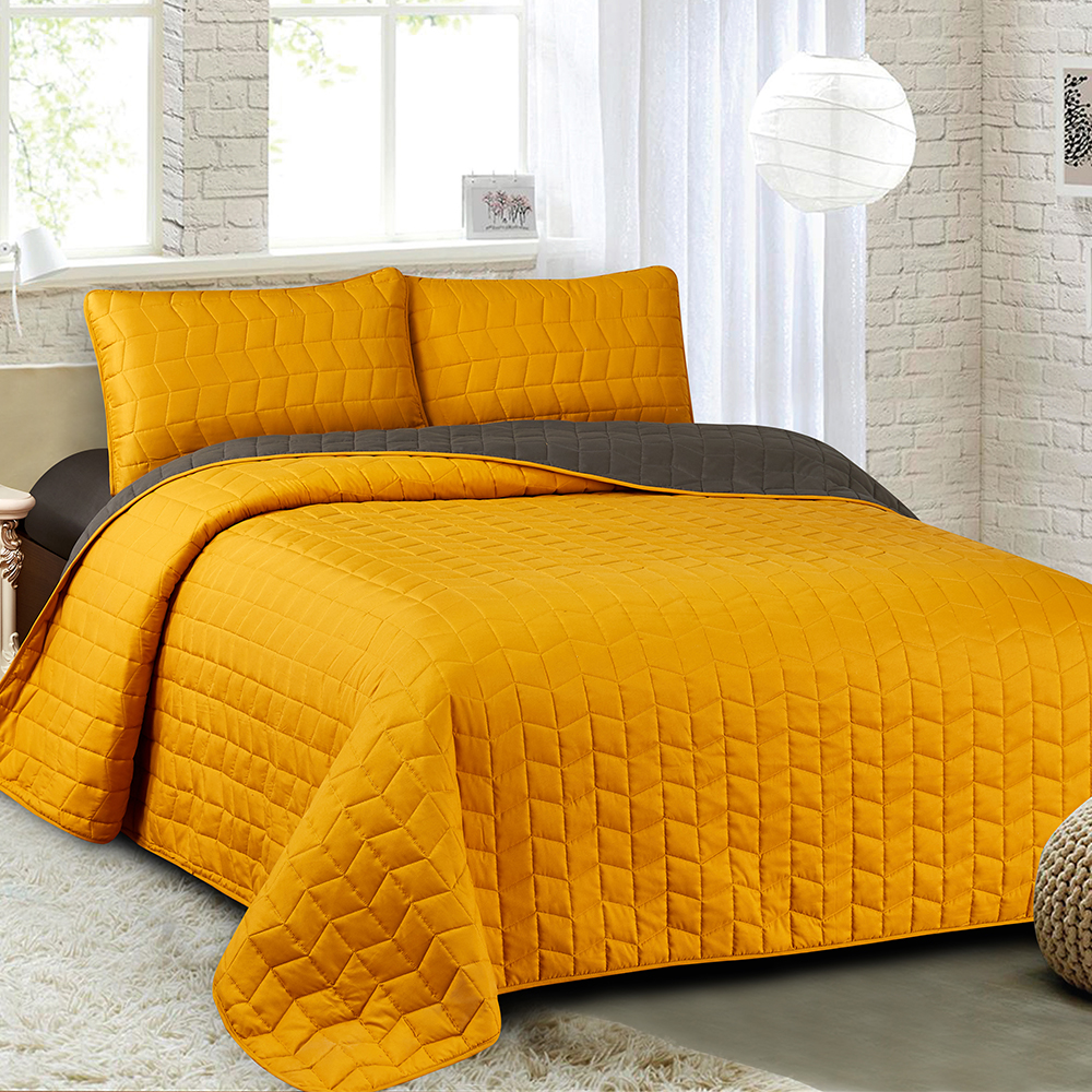 99,99% Polyester Solid Reversible Quilt Bed Cover 3 pièces
