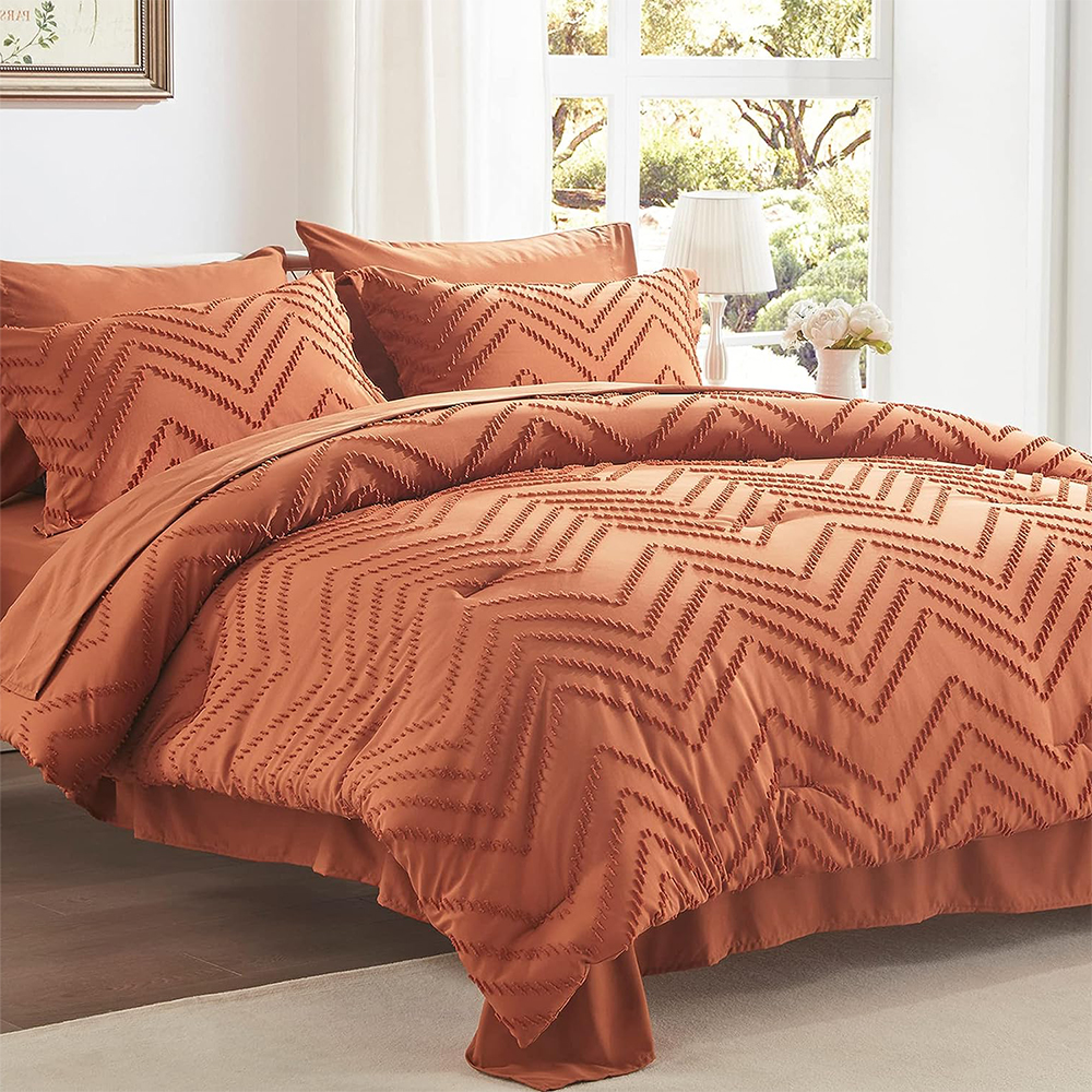 Brown Jacquard Boho Wave Coupped Counterner Set 7pcs Counter avec ensemble de draps de lit